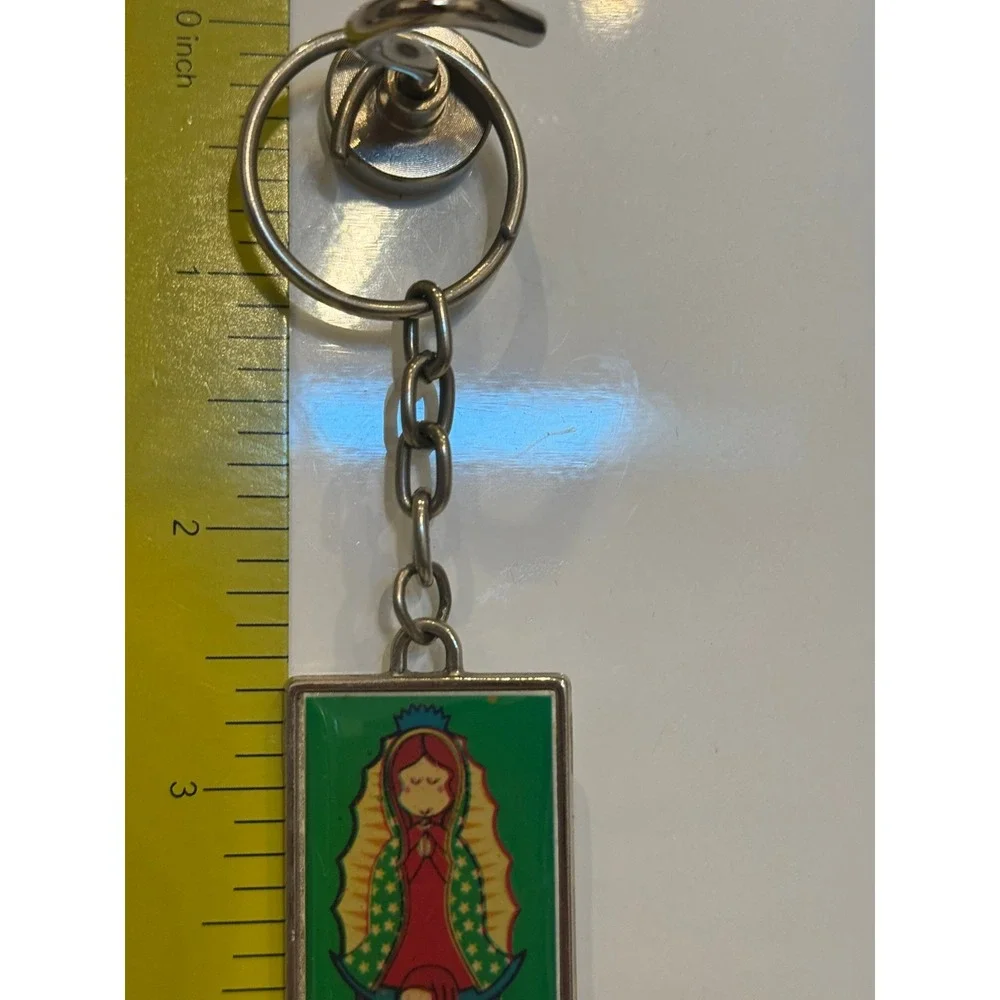 Virgin of Guadalupe Double Sided Keychain Religious Folk Art Metal Pendant